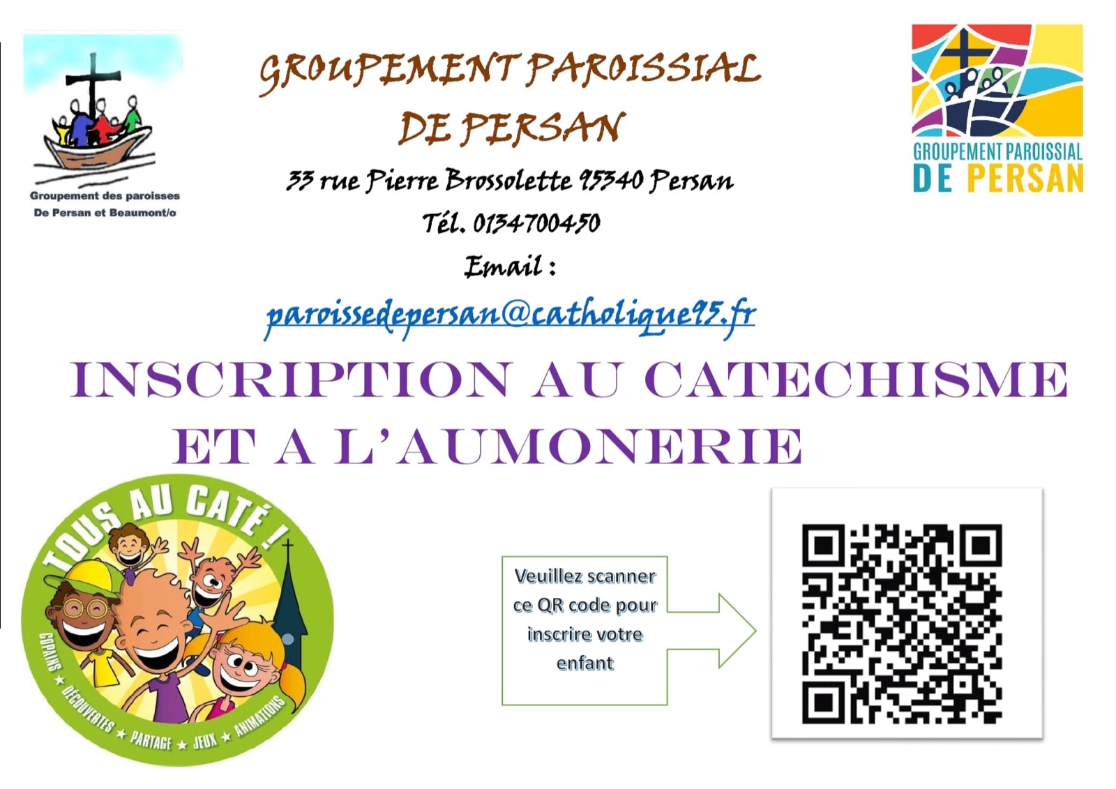Affiche des inscriptions au catéchisme et à l'aumônerie